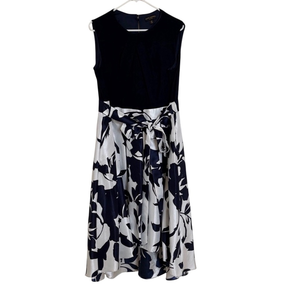 Ignite Evenings Hi-Low Navy and White Floral Fit And Flare Dress Size 18W